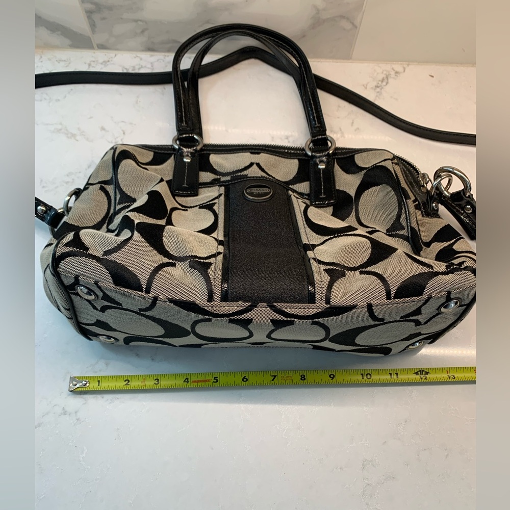 Coach Black Patent Leather White Logo Jacquard Bag - Picture 9 of 11
